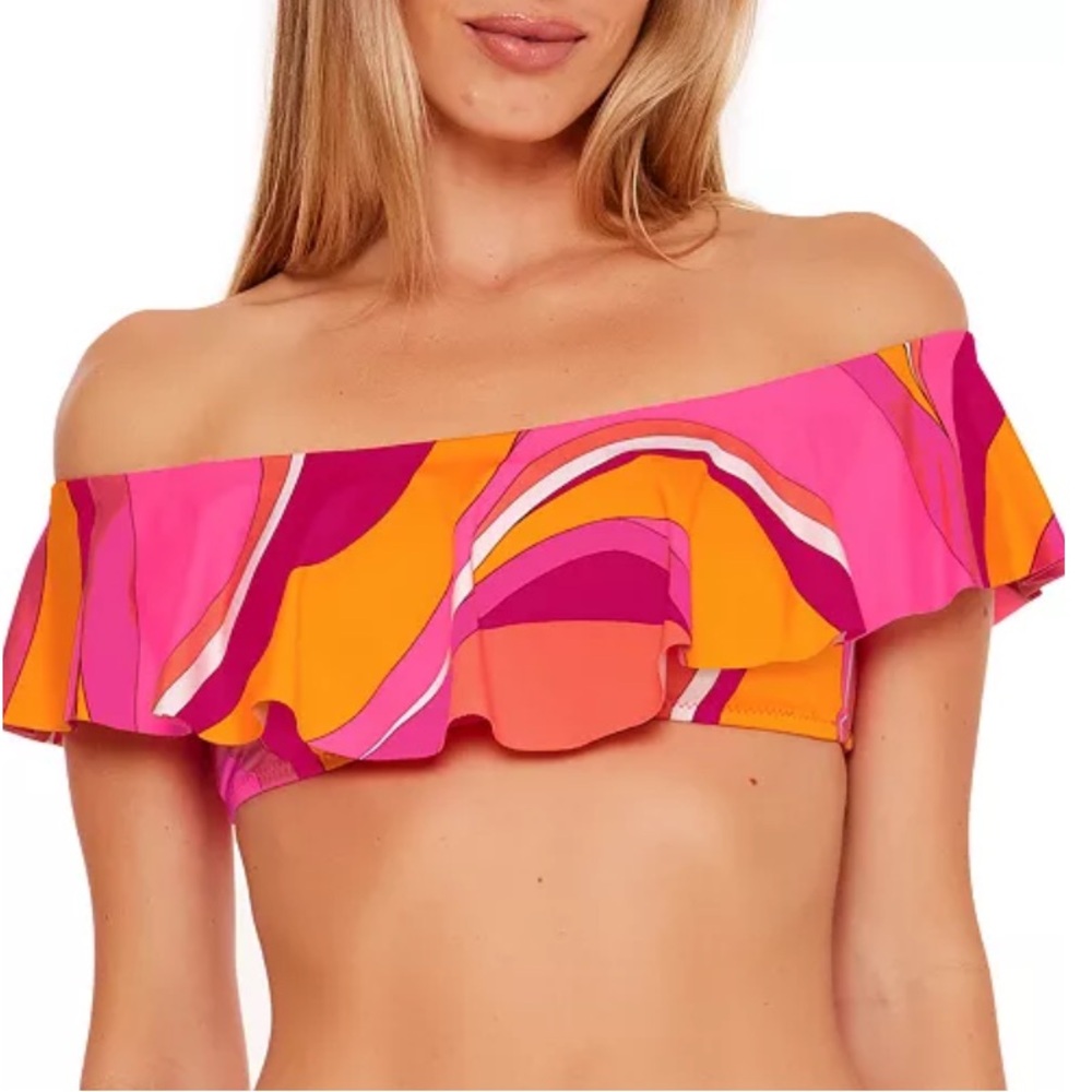 Trina Turk Women’s 4 Swim Spa Collection Multi Pink Off-Shoulder Bikini Top NWT